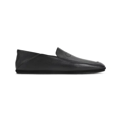 John Lobb Black Grained Leather Kingstone Loafers