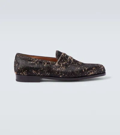 John Lobb Lopez Calf Hair Penny Loafers In Black