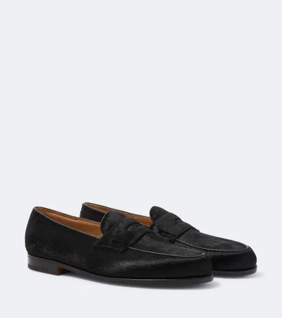 John Lobb Lopez Calf Hair Penny Loafers In Black