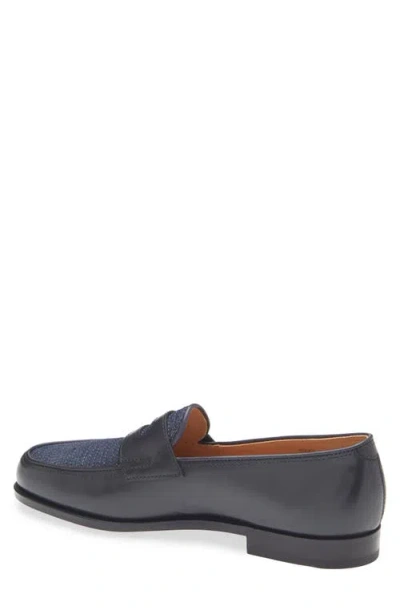 John Lobb Lopez Mixed Media Penny Loafer In Midnight/dark Blue