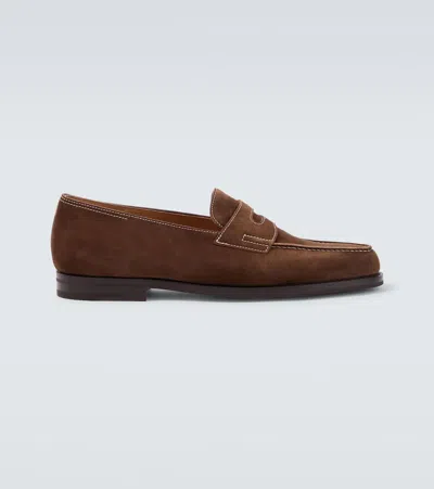 John Lobb Lopez Suede Penny Loafers In Brown