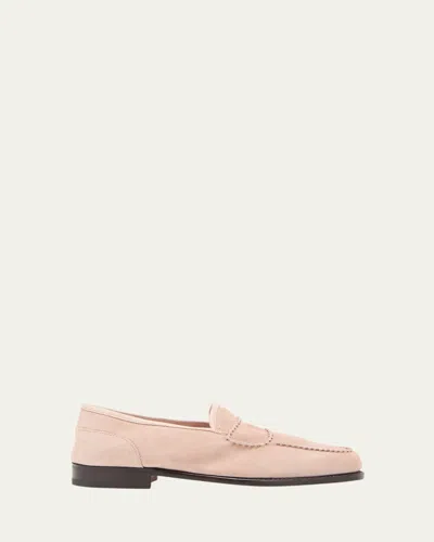 John Lobb Men's Bath Suede Penny Loafers In Pink