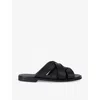 John Lobb Mens Black Salt Cross-over Leather Sliders In Black