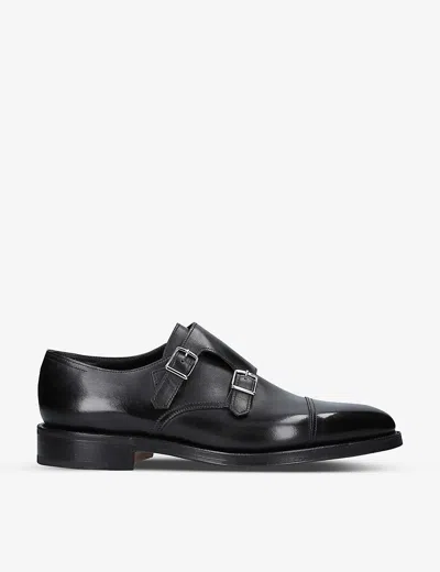 John Lobb Mens Black William Double-buckle Leather Monk Shoes