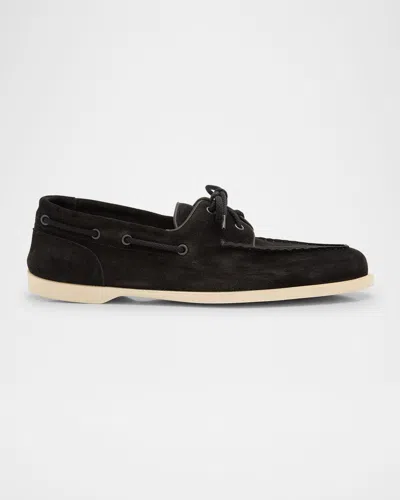 John Lobb Men's Foil Suede Boat Shoes In Black