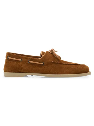 John Lobb Men's Foil Suede Boat Shoes In Brown