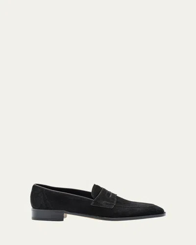 John Lobb Men's James Suede Penny Loafers In Black