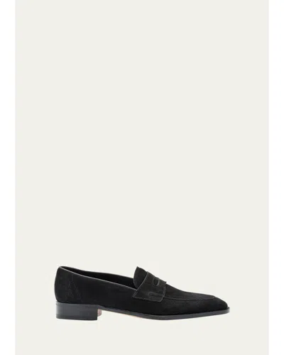John Lobb Men's James Suede Penny Loafers In Black
