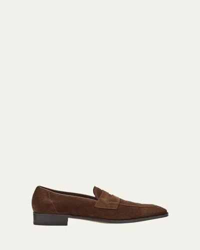 John Lobb Men's James Suede Penny Loafers In Dark Brown