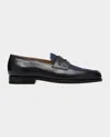 John Lobb Men's Lopez Denim And Leather Penny Loafers In Midnight/dark Blue