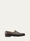 JOHN LOBB MEN'S LOPEZ MOORLAND TEXTURED LEATHER PENNY LOAFERS