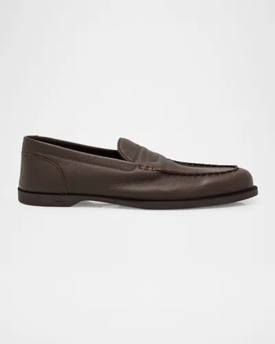 John Lobb Men's Pace Grained Leather Penny Loafers In Dark Brown