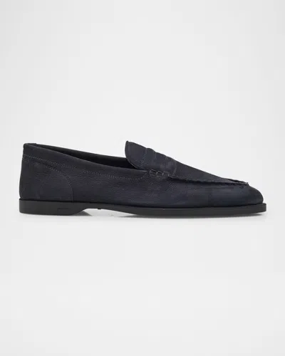 John Lobb Men's Pace Nubuck Leather Penny Loafers In Blue