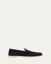 John Lobb Navy Blue Suede Pace Loafers In Blue