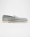 John Lobb Men's Pace Suede Penny Loafers In Ice Blue