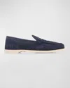John Lobb Navy Blue Suede Pace Loafers In Navy