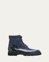John Lobb Men's Peak Denim And Leather Lace-up Boots In Midnight/dark Blue