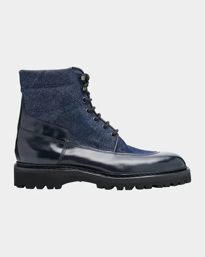 John Lobb Men's Peak Denim And Leather Lace-up Boots In Midnight/dark Blue