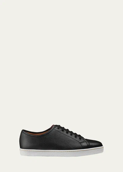 John Lobb Men's Textured Leather Low-top Sneakers In Black