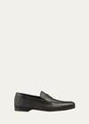 John Lobb Men's Thorne Soft Textured Leather Penny Loafers In Dark Brown