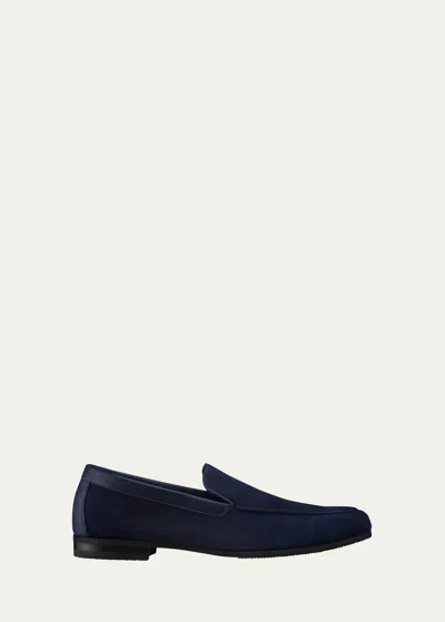 John Lobb Men's Tyne Suede Loafers In Deep Navy