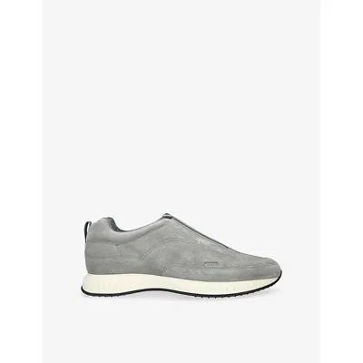 John Lobb Mens Grey/dark Stream Elasticated Leather Trainers Eur 41 / 7 Uk In Gray