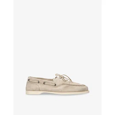 John Lobb Mens Foil Suede Boat Shoes Beige Eur 43 / 9 Uk