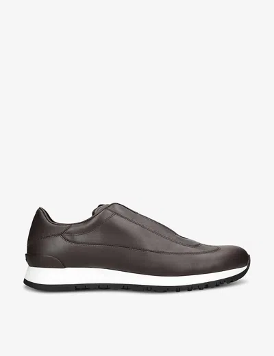 John Lobb Leather Lift Slip-on Sneakers In Dark Brown