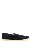 John Lobb Navy Blue Suede Pace Loafers In Blue