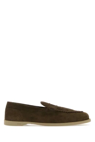 John Lobb Mud Suede Pace Loafers In Brown