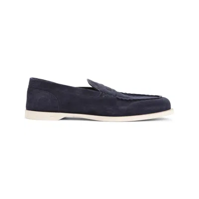 John Lobb Navy-blue Suede Leather Pace Oval Flexi Loafers