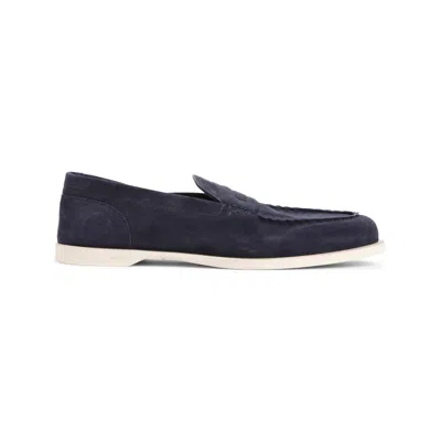 John Lobb Navy-blue Suede Leather Pace Oval Flexi Loafers