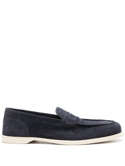 John Lobb Navy Blue Suede Loafers