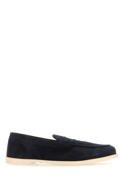 John Lobb Chocolate Suede Pace Loafers In Navy Blue