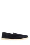 John Lobb Navy Blue Suede Pace Loafers