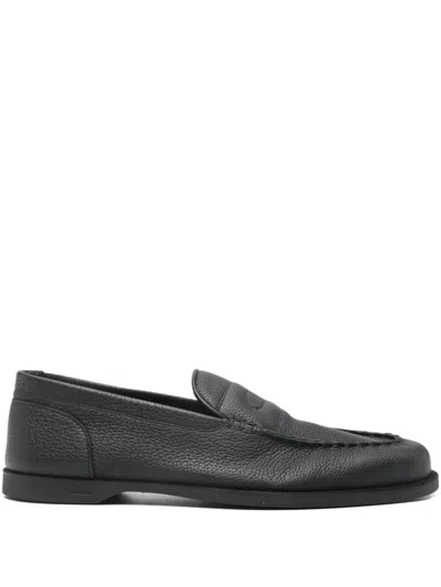 John Lobb Pace Grained Leather Loafers Shoes In Black