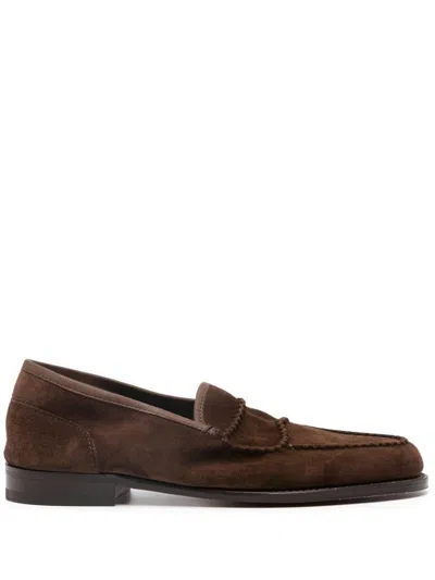 John Lobb Tonal-design Suede Loafers In Brown