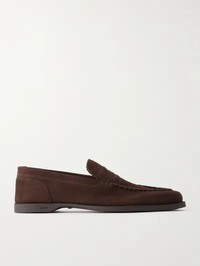 John Lobb Pace Nubuck Loafers In Brown