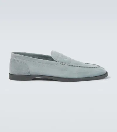 John Lobb Pace Suede Loafers In Blue