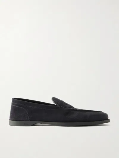 John Lobb Pace Suede Loafers In Blue