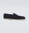 John Lobb Premium Blue Suede Loafers With Classic Moccasin Design