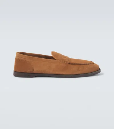 John Lobb Pace Suede Loafers In Brown