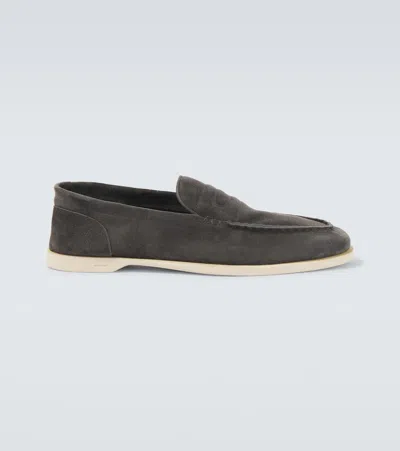 John Lobb Pace Suede Loafers In Gray