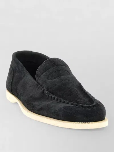 John Lobb Pace Suede Loafers Round Toe Contrast Sole In Black