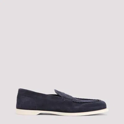 John Lobb Pace Suede Oval Flexi Loafers In A Navy