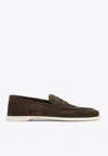 John Lobb Dark Brown Suede Casual Shoes With Velcro Closure In Brown