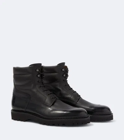 John Lobb Peak Leather Lace-up Boots In Black