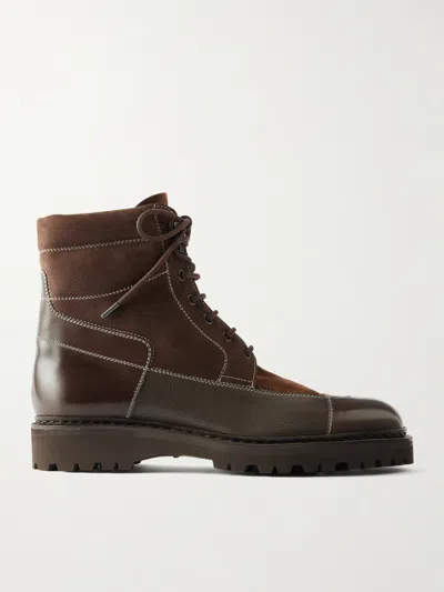 John Lobb Peak Patchwork Leather, Suede And Nubuck Lace-up Boots In Brown
