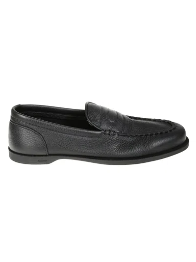 John Lobb Pure Grain Black Leather Flexi Loafer In Grey