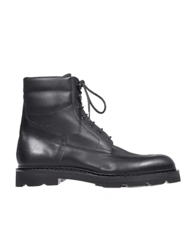 John Lobb Round Head Lace-up Boots In Black